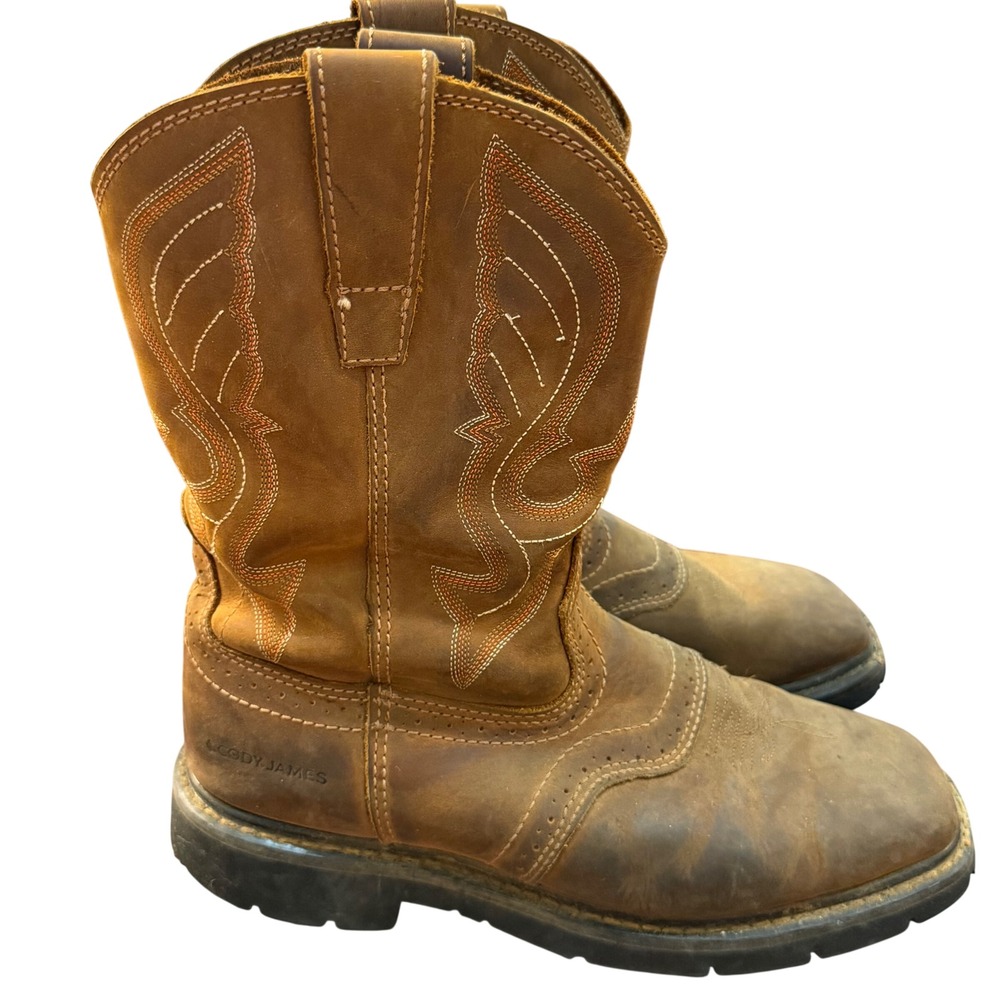Cody James Mens Brown Leather Square Toe Western Work Boots C9MR8 Size 10.5 D